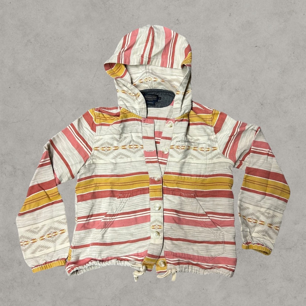 Pendleton Hoodie Women XS Pink Yellow Southwestern Stripe Button Front Aztec